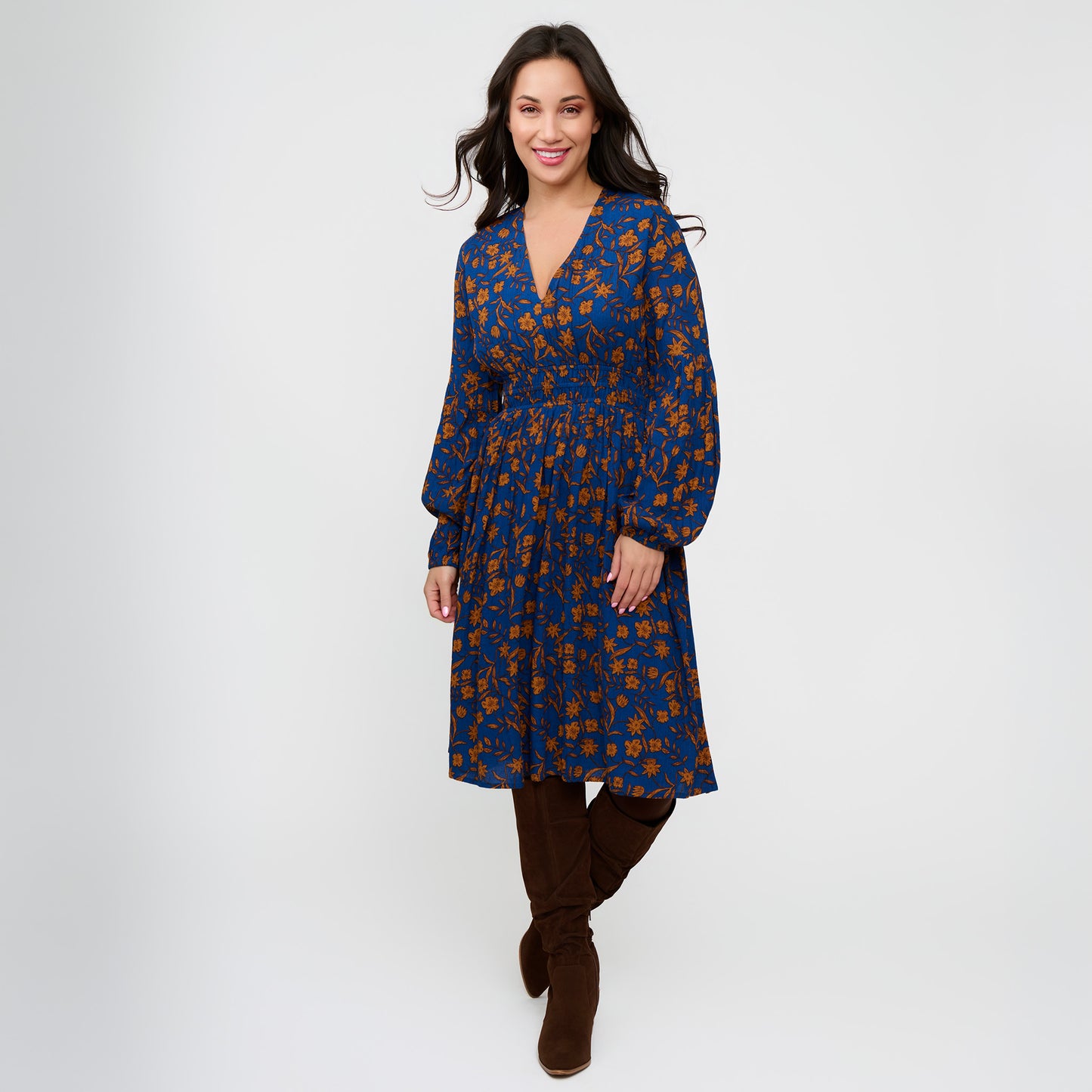 Leana Ruched Empire Waist Midi Dress