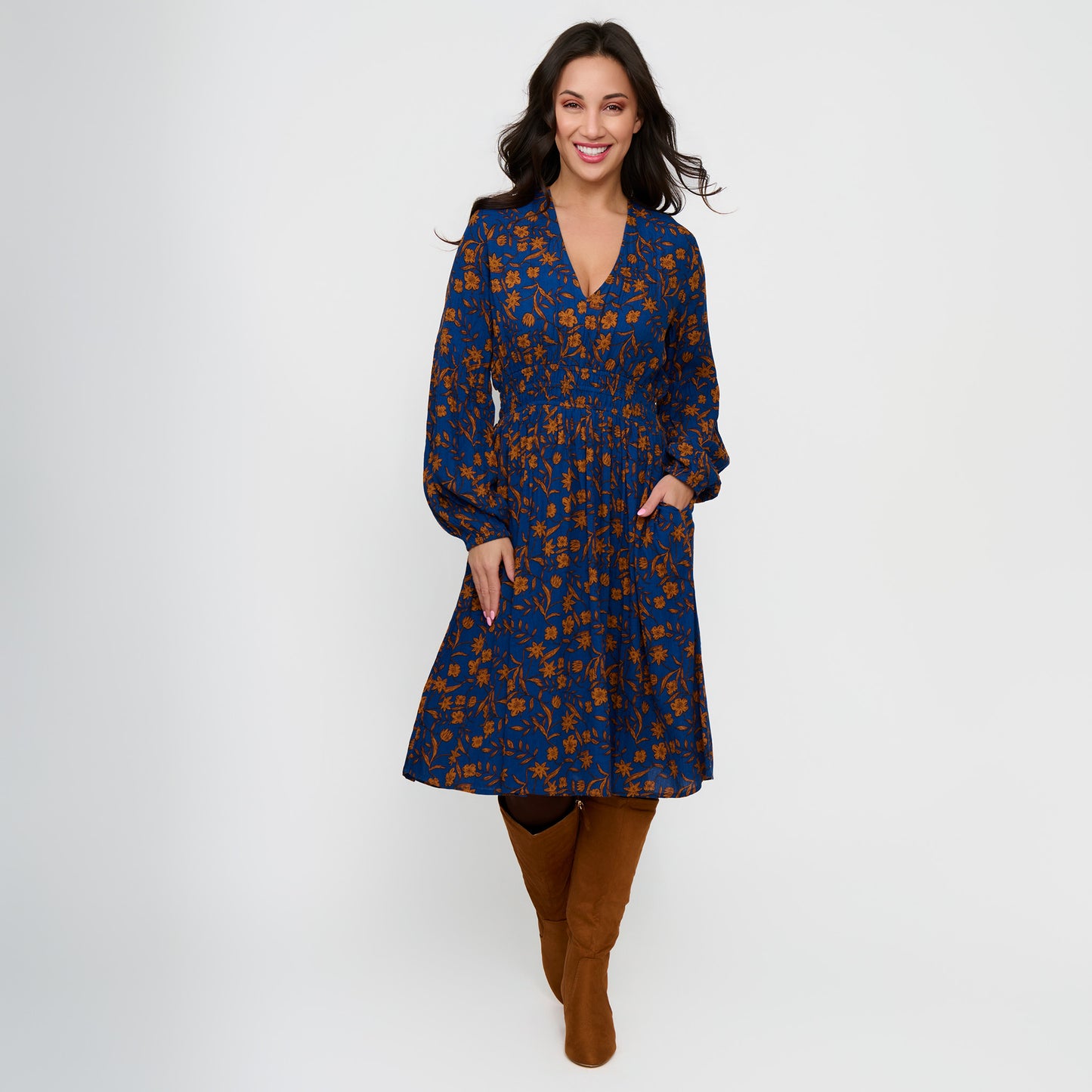 Leana Ruched Empire Waist Midi Dress