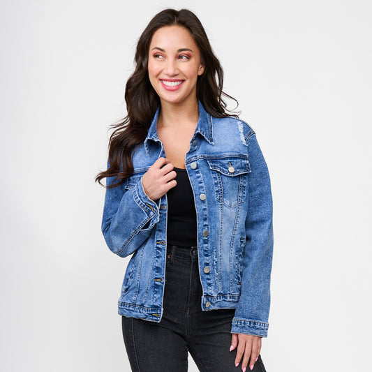 Sadi Distressed Button Up Denim Jacket