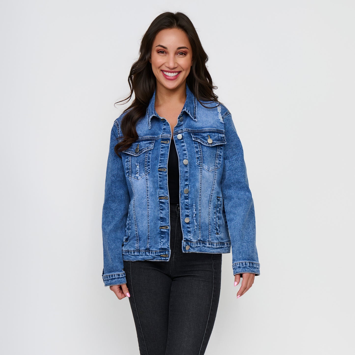 Sadi Distressed Button Up Denim Jacket