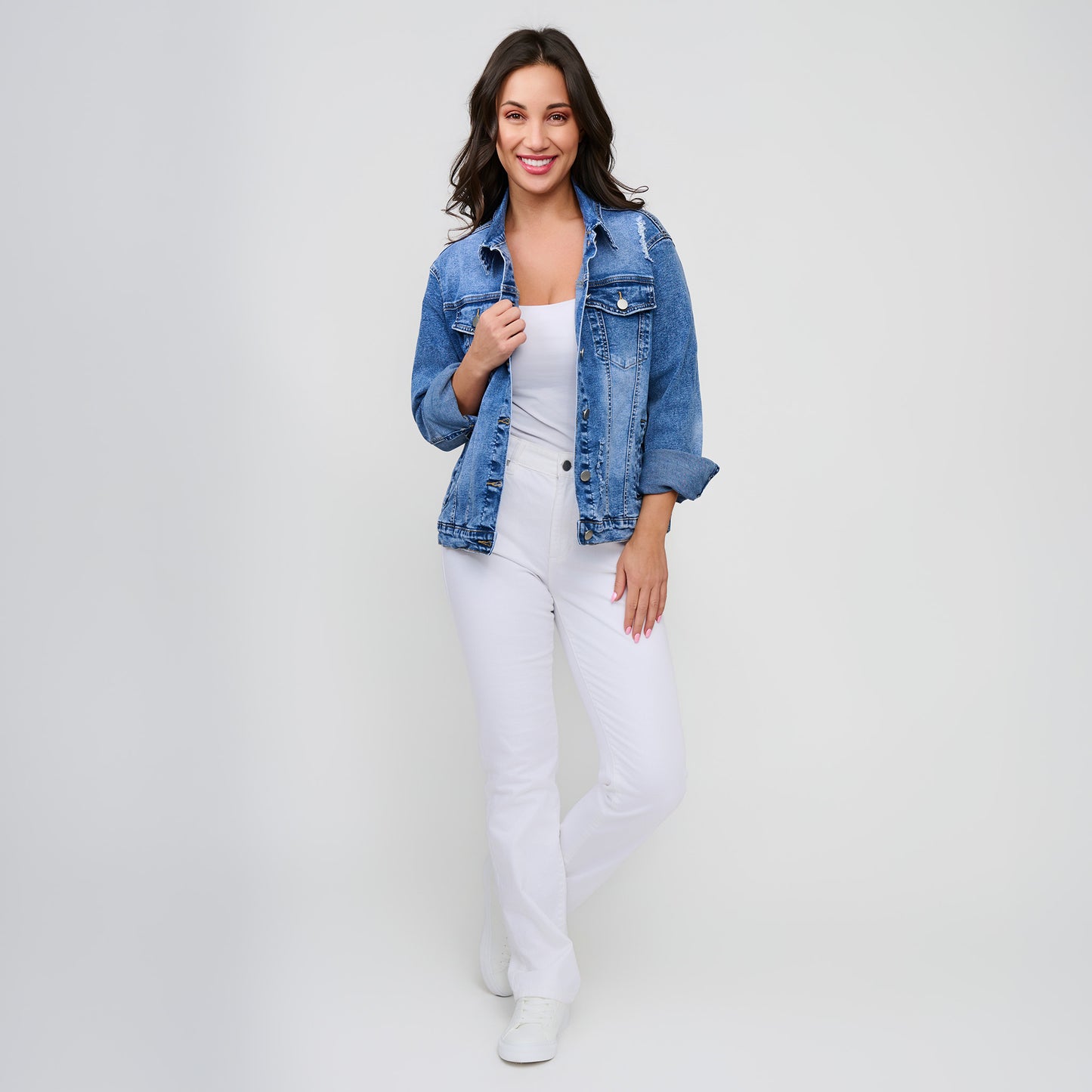 Sadi Distressed Button Up Denim Jacket