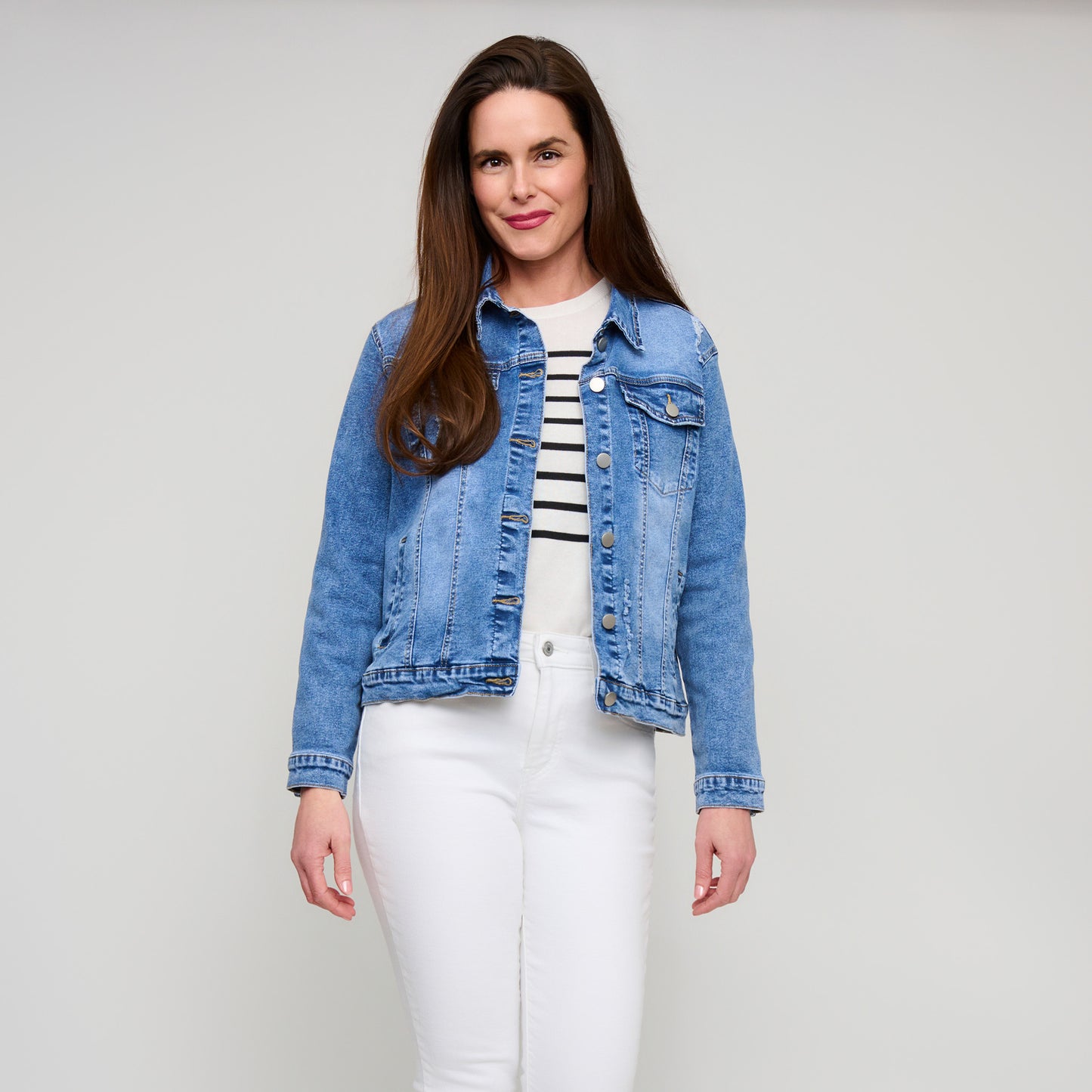 Sadi Distressed Button Up Denim Jacket