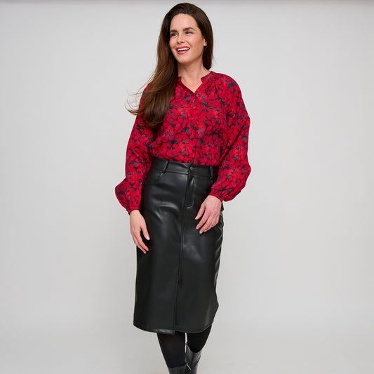Corinne Vegan Leather Midi Skirt