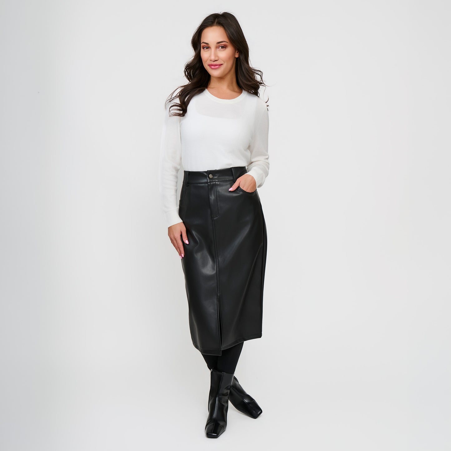 Corinne Vegan Leather Midi Skirt