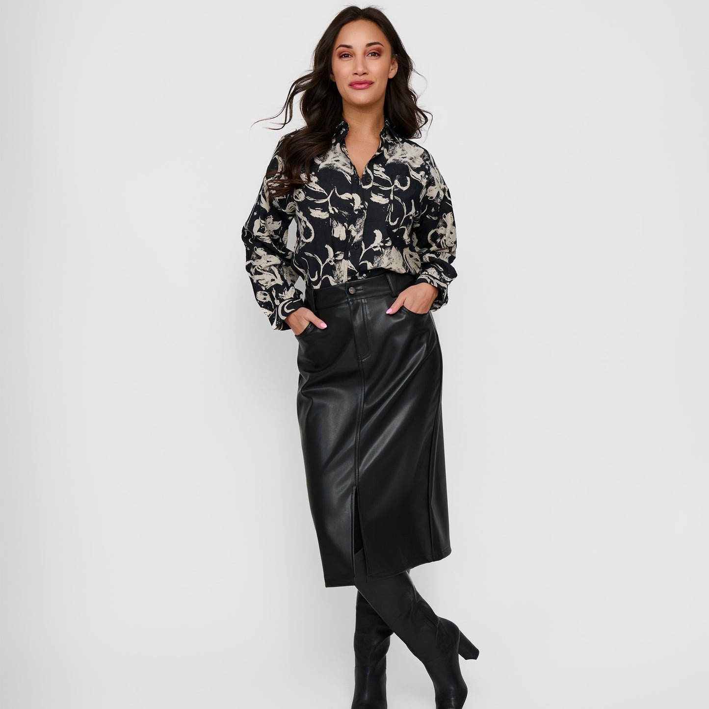 Corinne Vegan Leather Midi Skirt