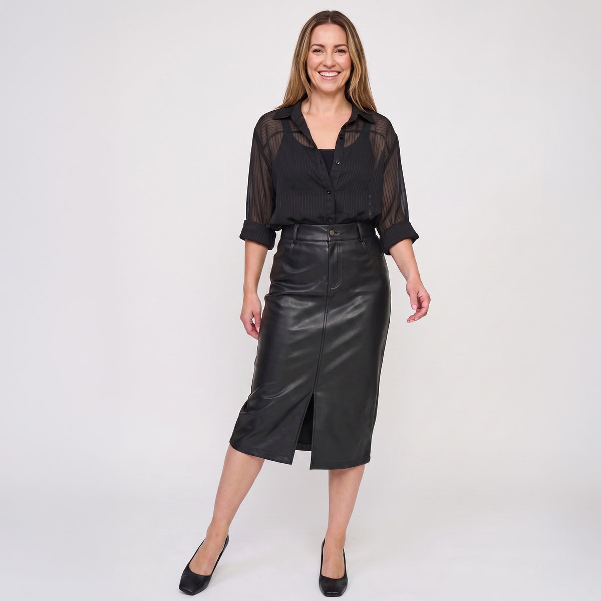 Corinne Vegan Leather Midi Skirt