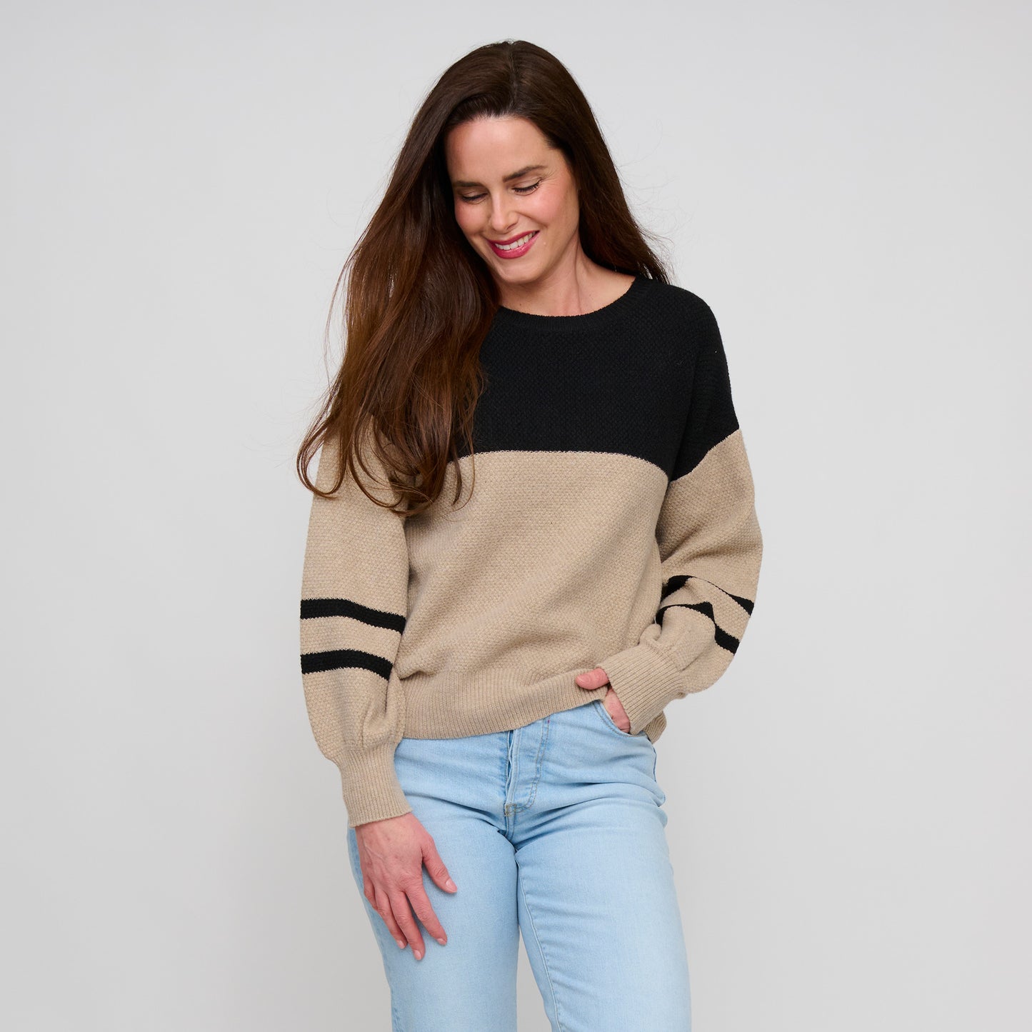 Hayley Color Block Balloon Sleeve Sweater