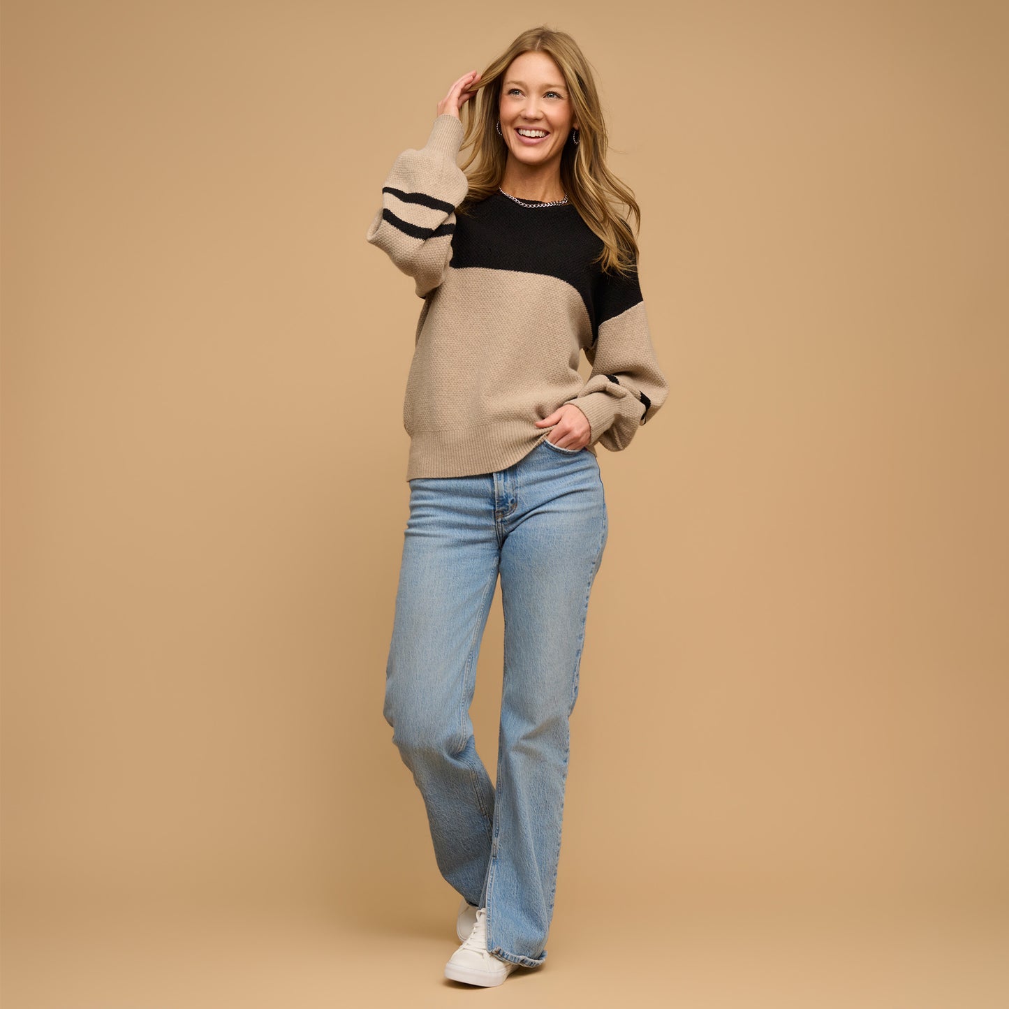 Hayley Color Block Balloon Sleeve Sweater