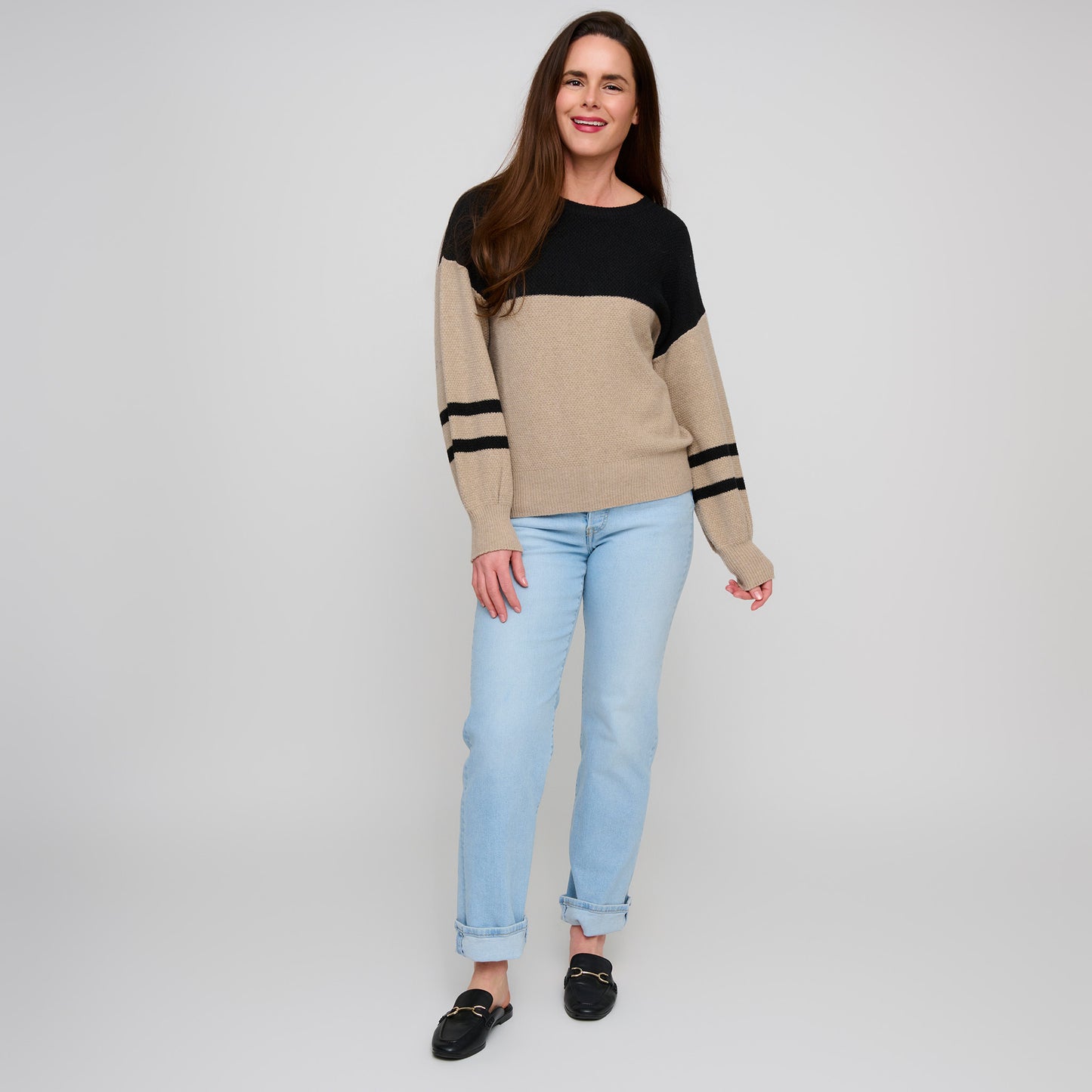 Hayley Color Block Balloon Sleeve Sweater