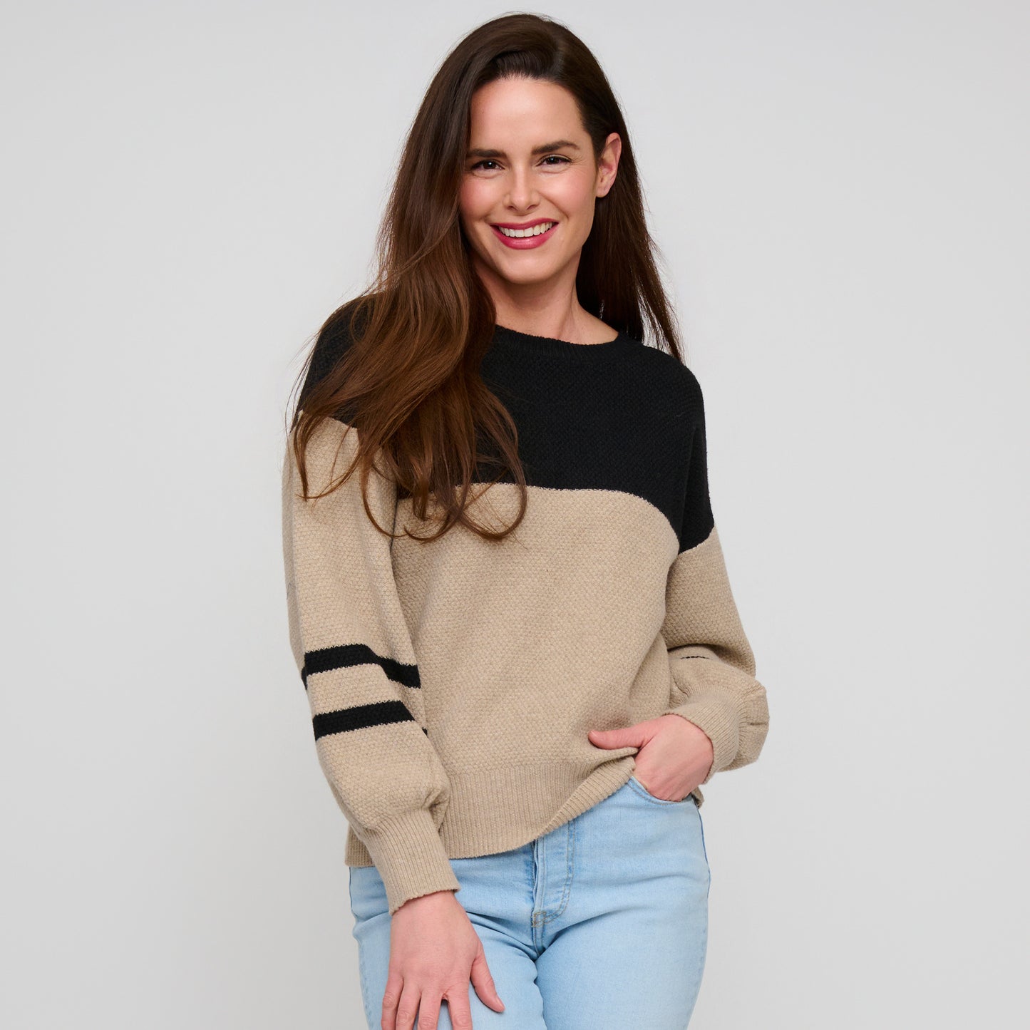Hayley Color Block Balloon Sleeve Sweater
