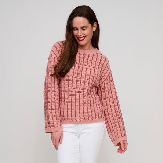 Dani Wide Sleeve Gingham Knit Sweater