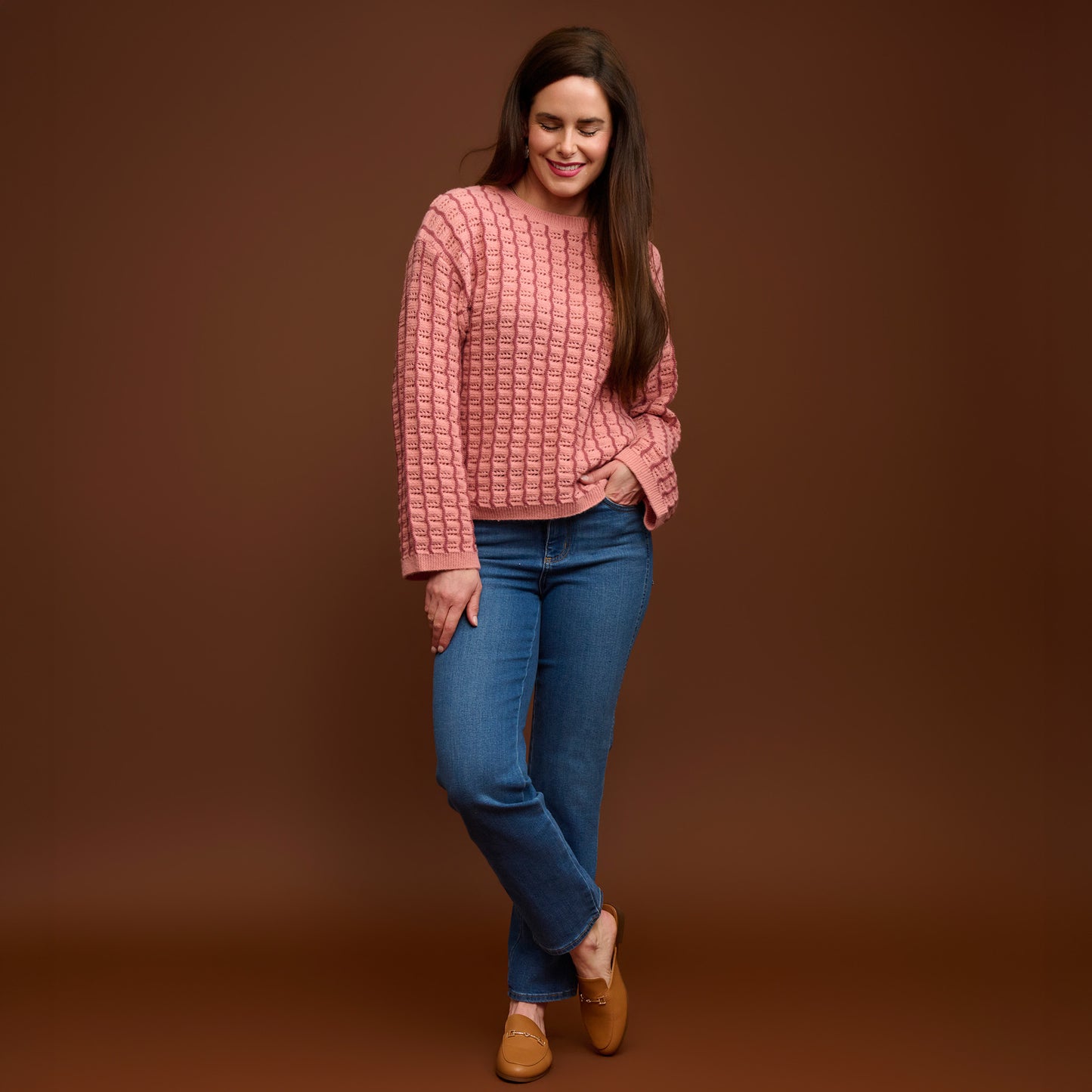 Dani Wide Sleeve Gingham Knit Sweater
