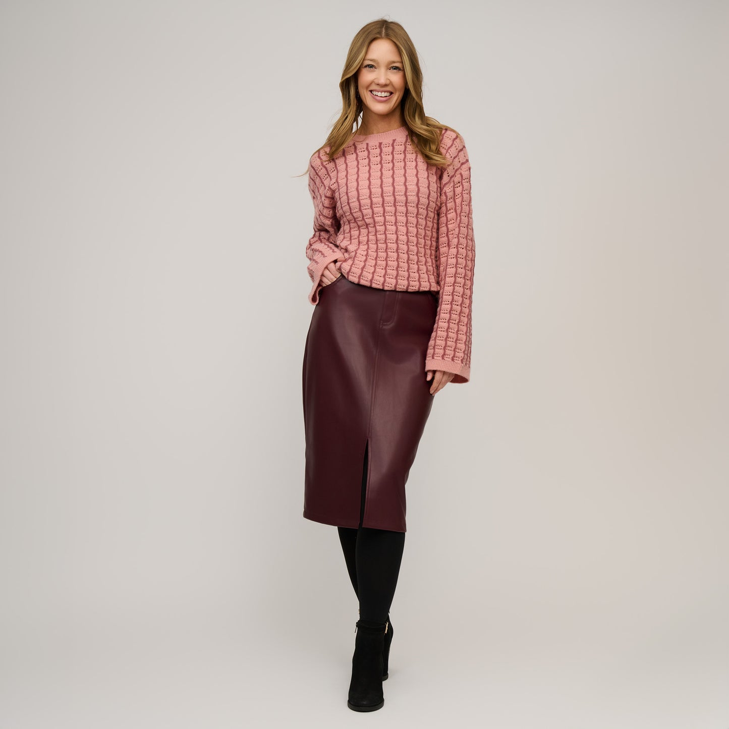 Dani Wide Sleeve Gingham Knit Sweater