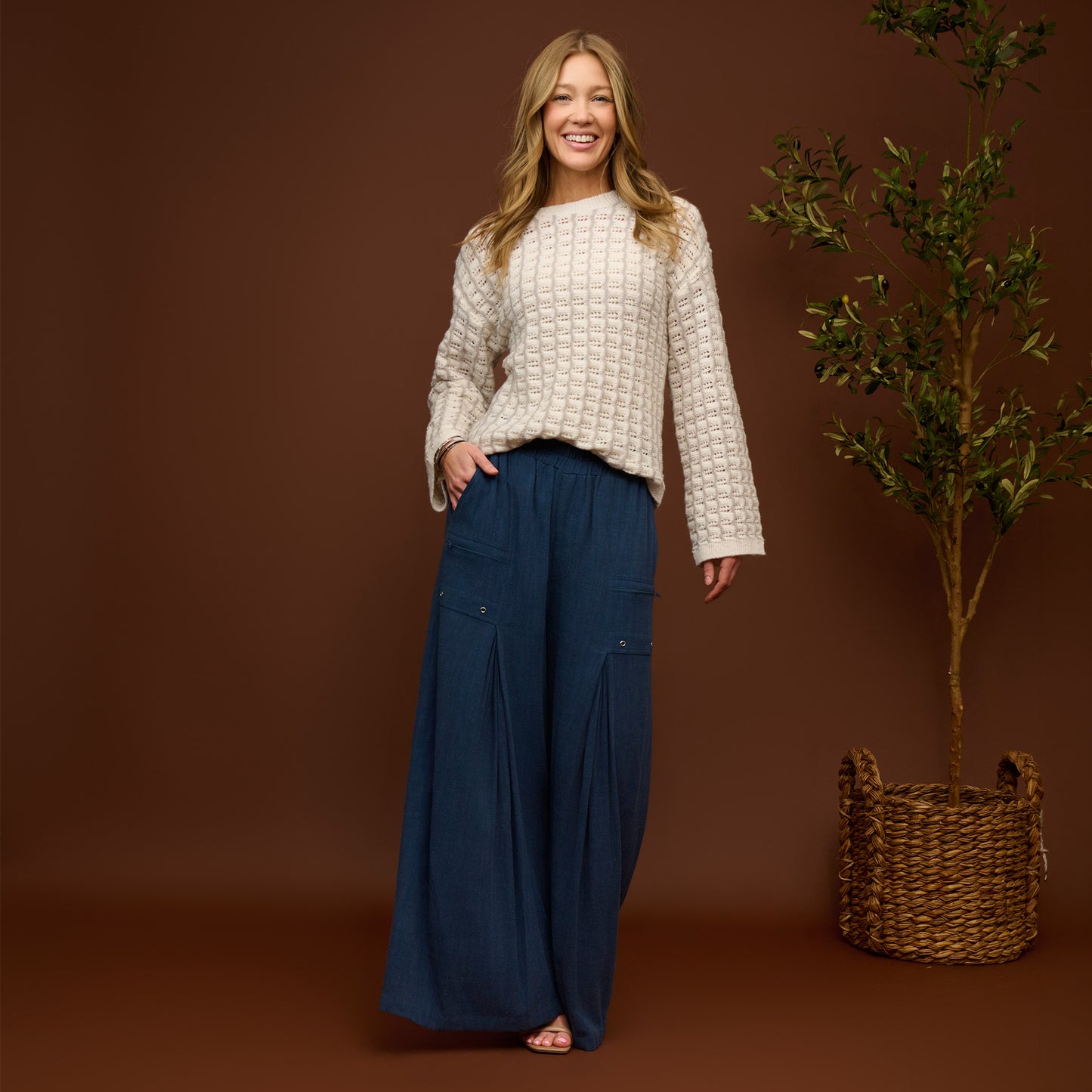 Dani Wide Sleeve Gingham Knit Sweater