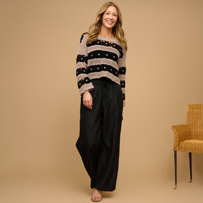 Vera Chenille Crochet Floral Open Knit Sweater