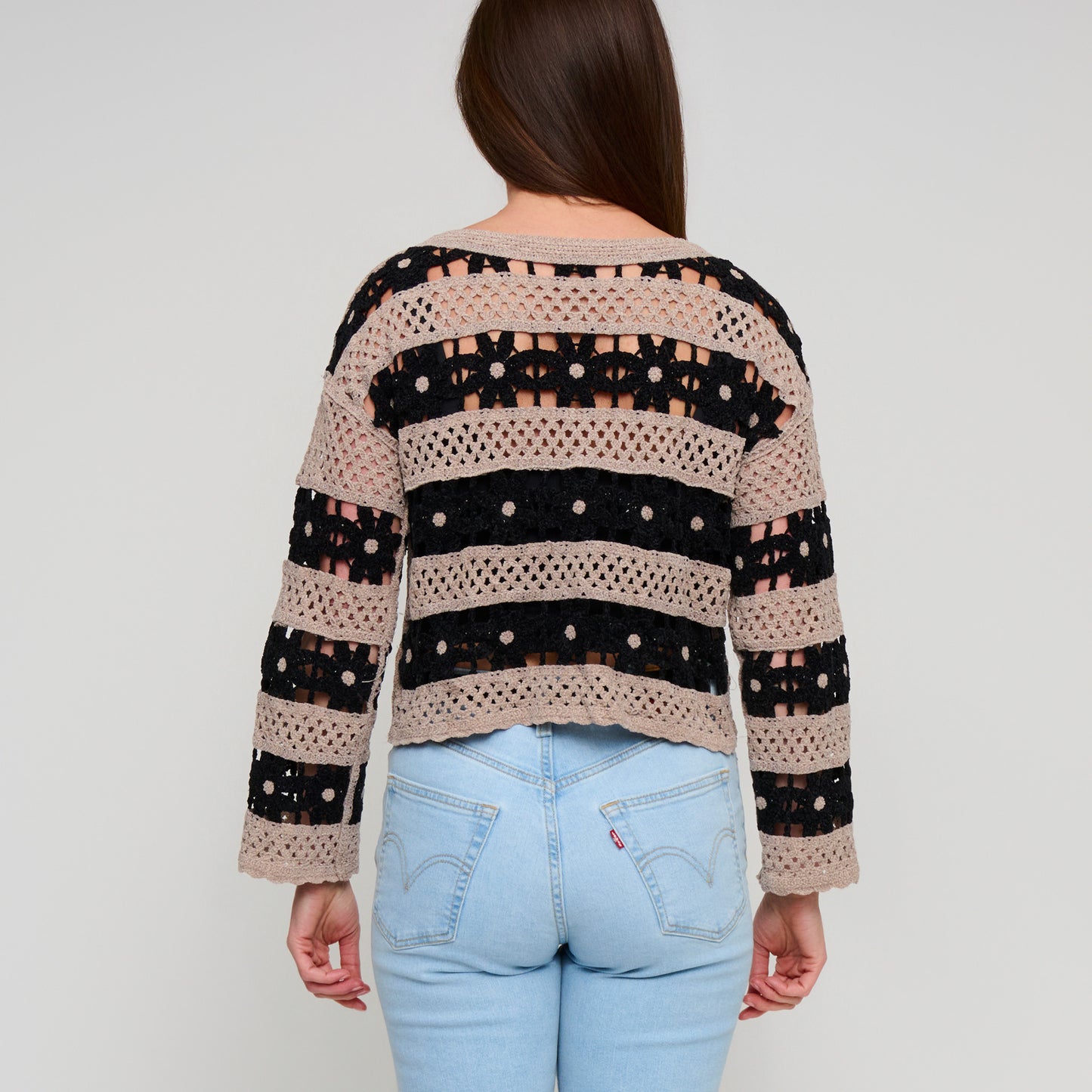 Vera Chenille Crochet Floral Open Knit Sweater