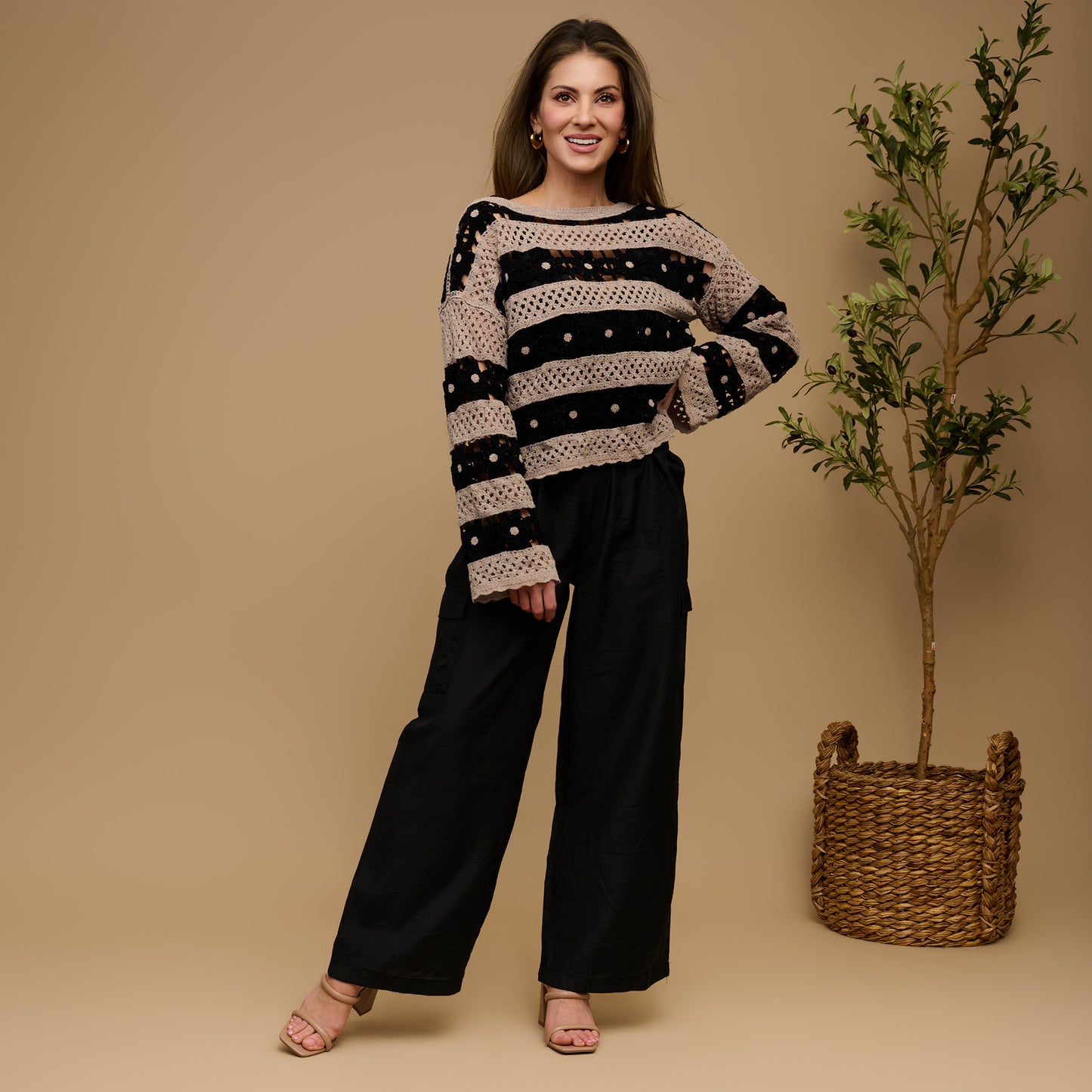 Vera Chenille Crochet Floral Open Knit Sweater