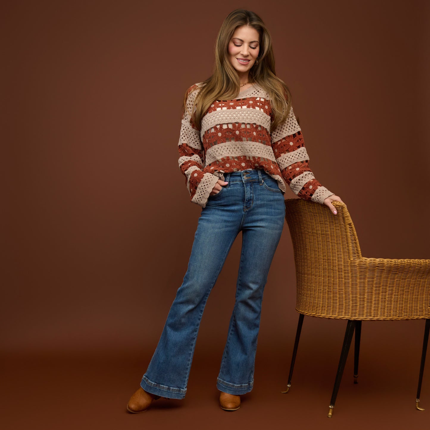 Vera Chenille Crochet Floral Open Knit Sweater