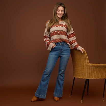 Vera Chenille Crochet Floral Open Knit Sweater