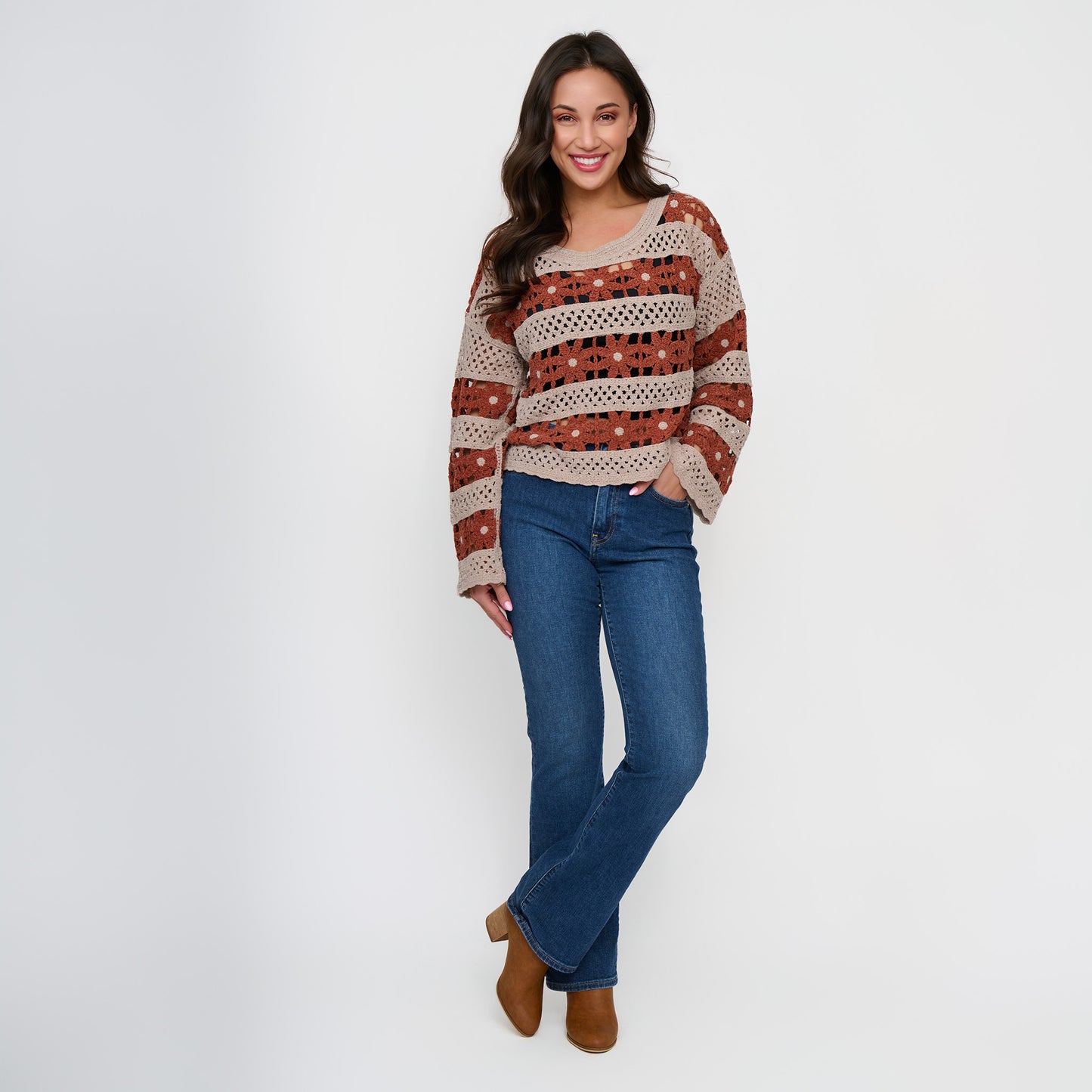 Vera Chenille Crochet Floral Open Knit Sweater