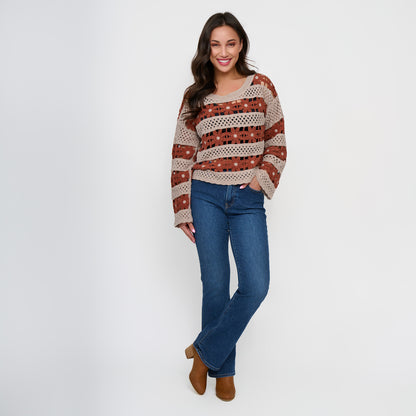 Vera Chenille Crochet Floral Open Knit Sweater