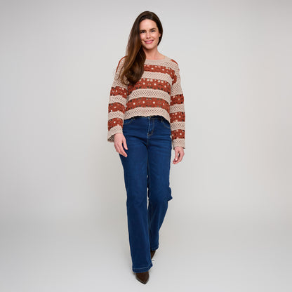 Vera Chenille Crochet Floral Open Knit Sweater