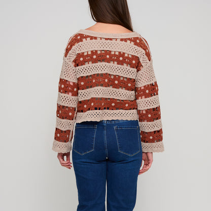 Vera Chenille Crochet Floral Open Knit Sweater