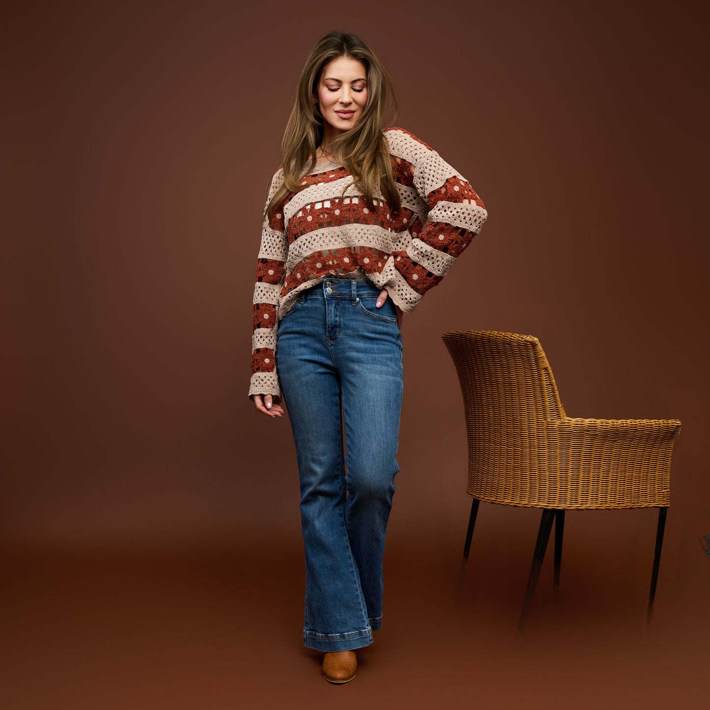 Vera Chenille Crochet Floral Open Knit Sweater