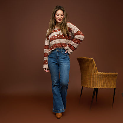 Vera Chenille Crochet Floral Open Knit Sweater
