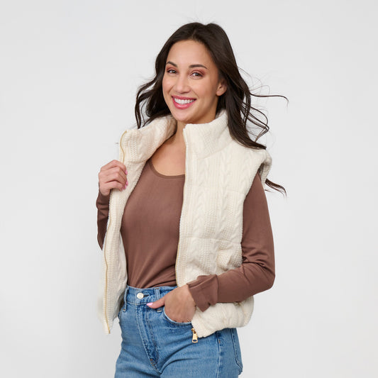 Claire Cable Knit Puffer Vest