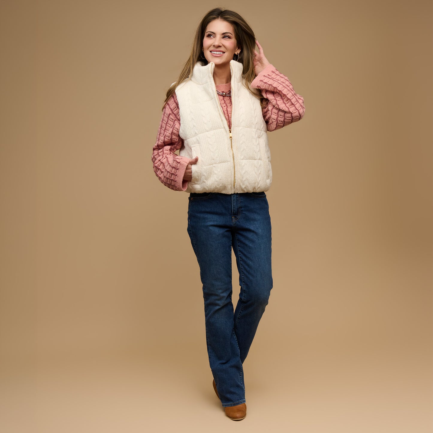Claire Cable Knit Puffer Vest