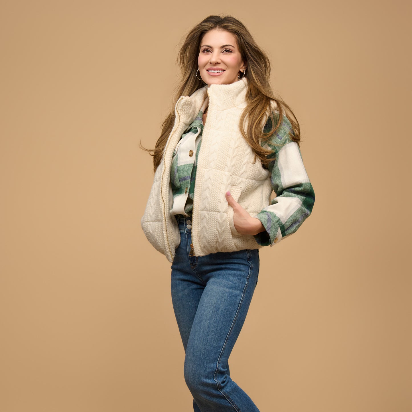 Claire Cable Knit Puffer Vest