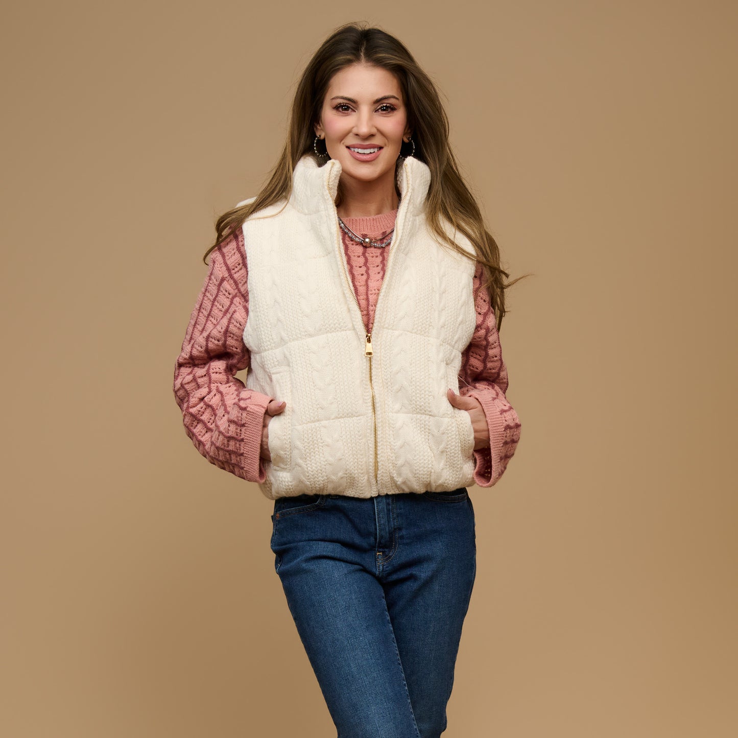 Claire Cable Knit Puffer Vest