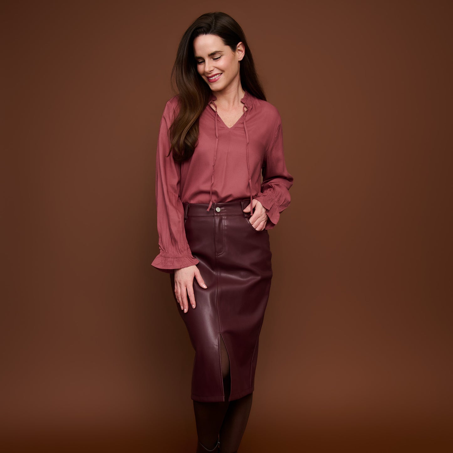 Corinne Vegan Leather Midi Skirt