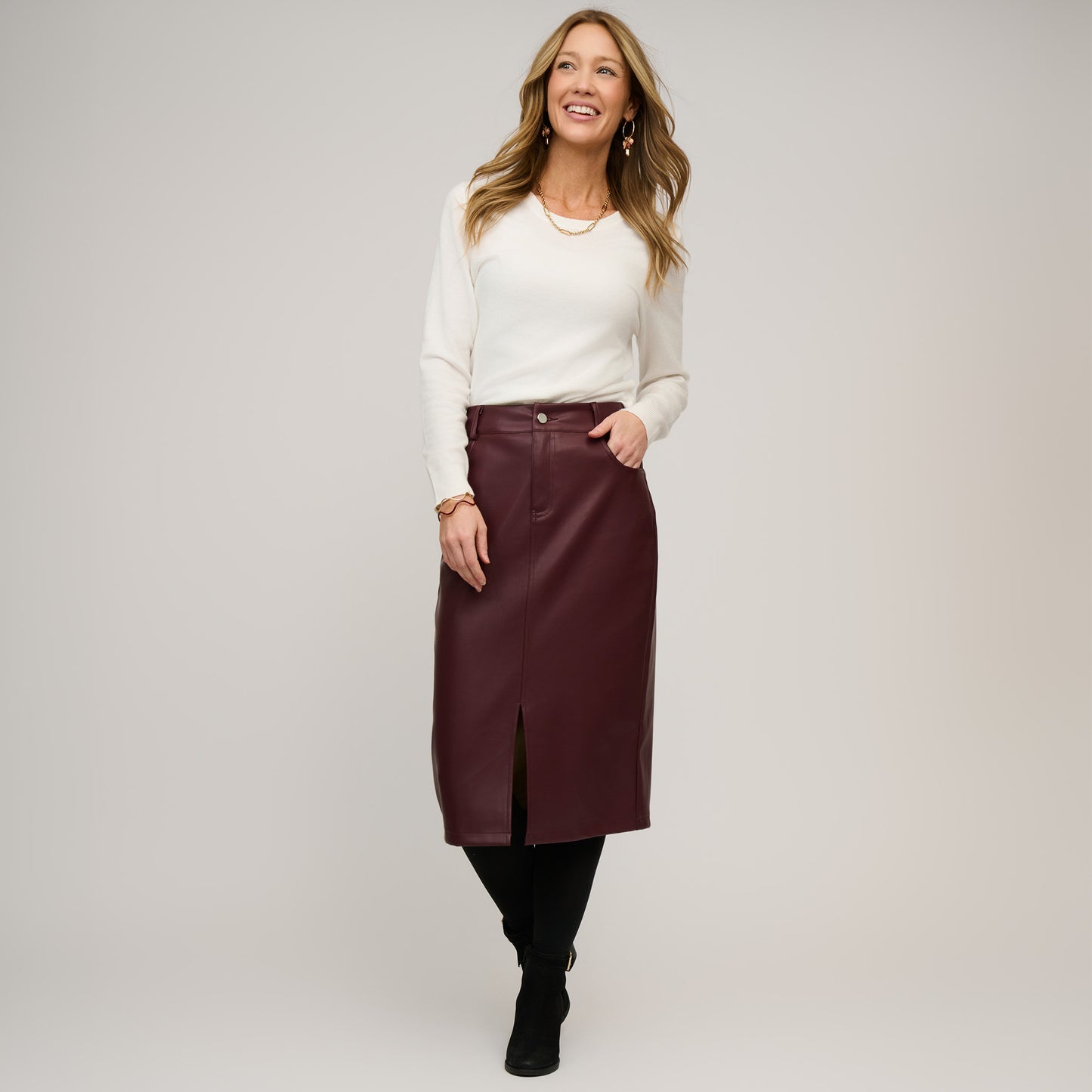 Corinne Vegan Leather Midi Skirt