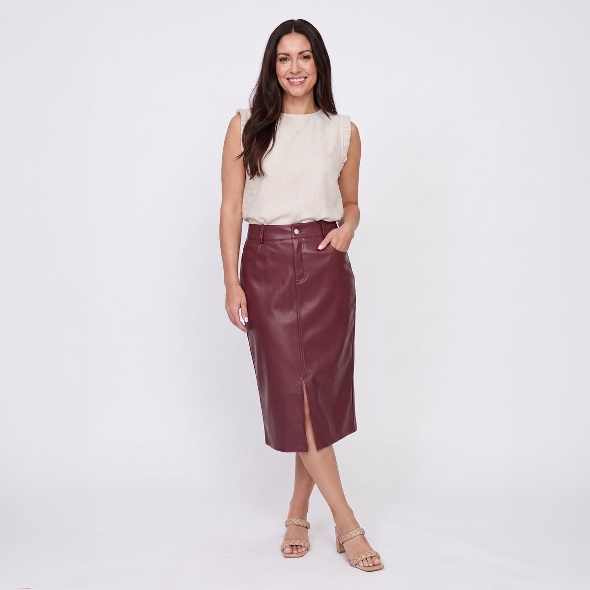 Corinne Vegan Leather Midi Skirt