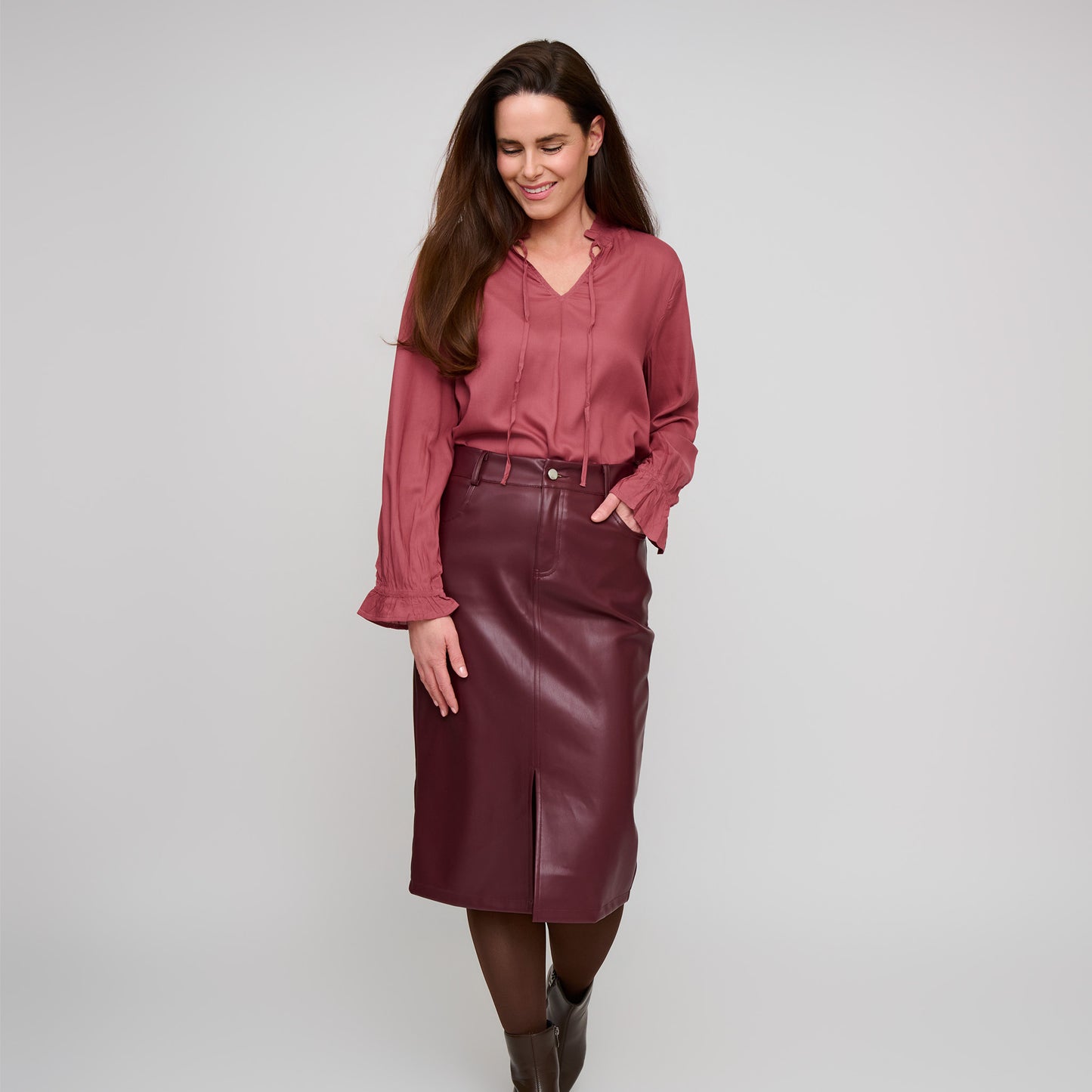 Corinne Vegan Leather Midi Skirt