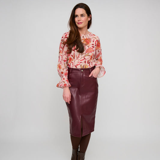 Corinne Vegan Leather Midi Skirt