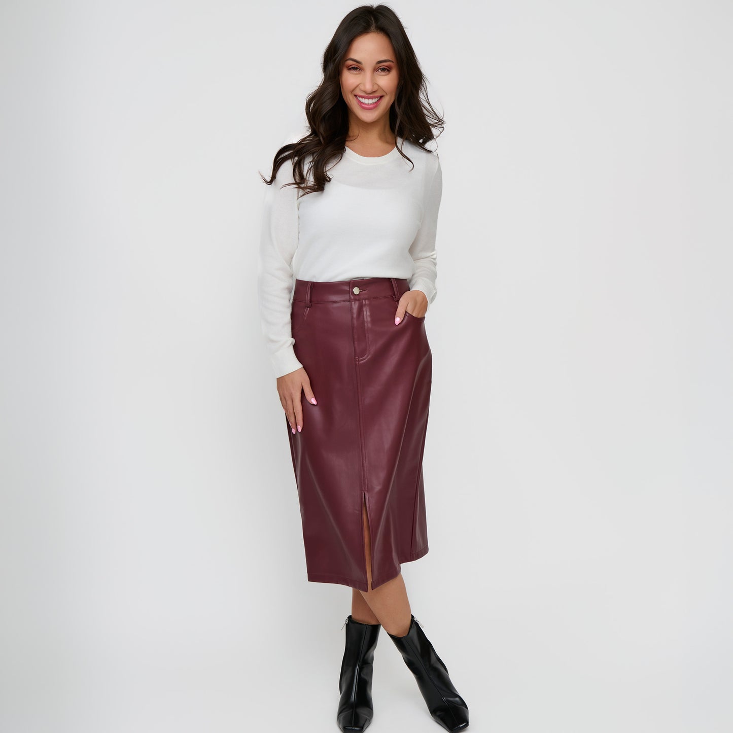 Corinne Vegan Leather Midi Skirt