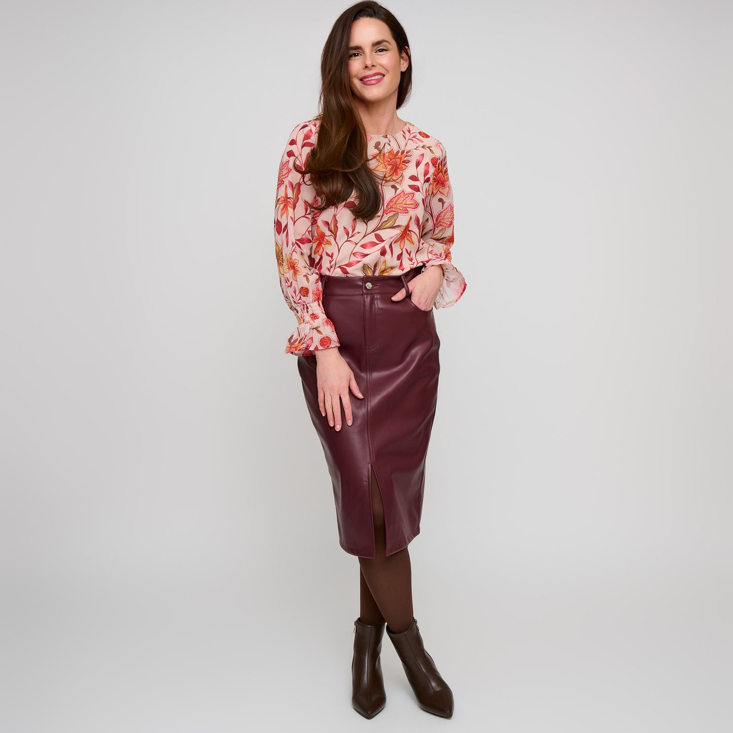 Corinne Vegan Leather Midi Skirt