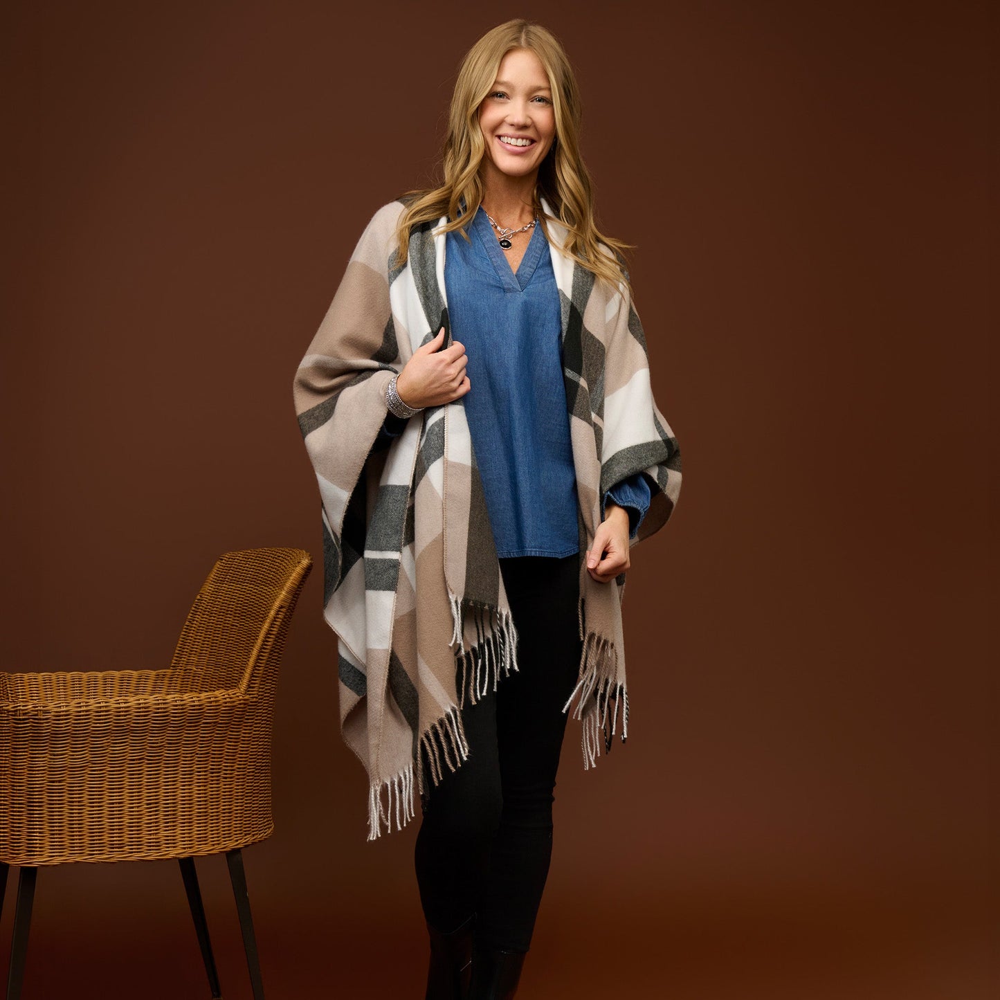 Alora Open Front Plaid Wrap