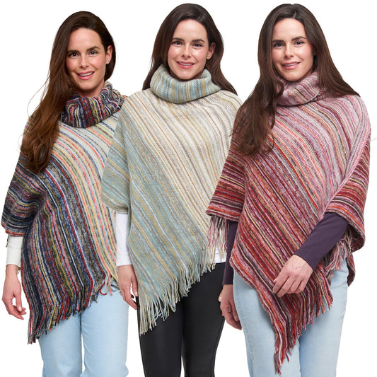 6 Piece Tiya  Striped Funnel Neck Poncho Assortment