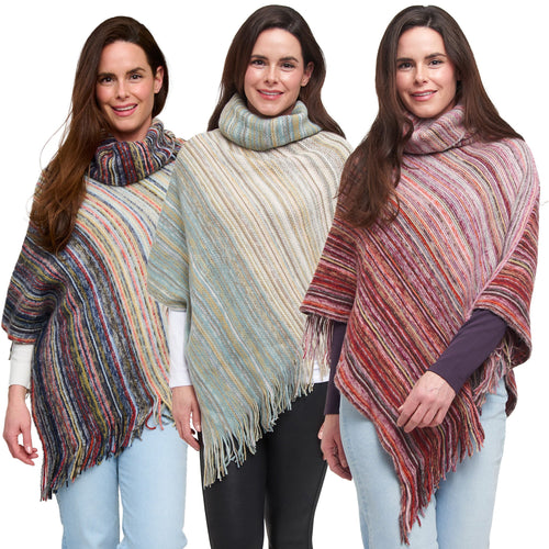 6 Piece Tiya  Striped Funnel Neck Poncho Assortment
