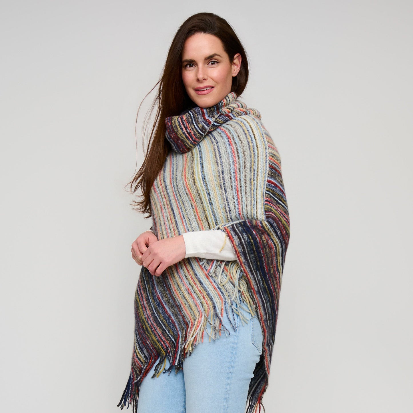 Tiya Striped Funnel Neck Poncho