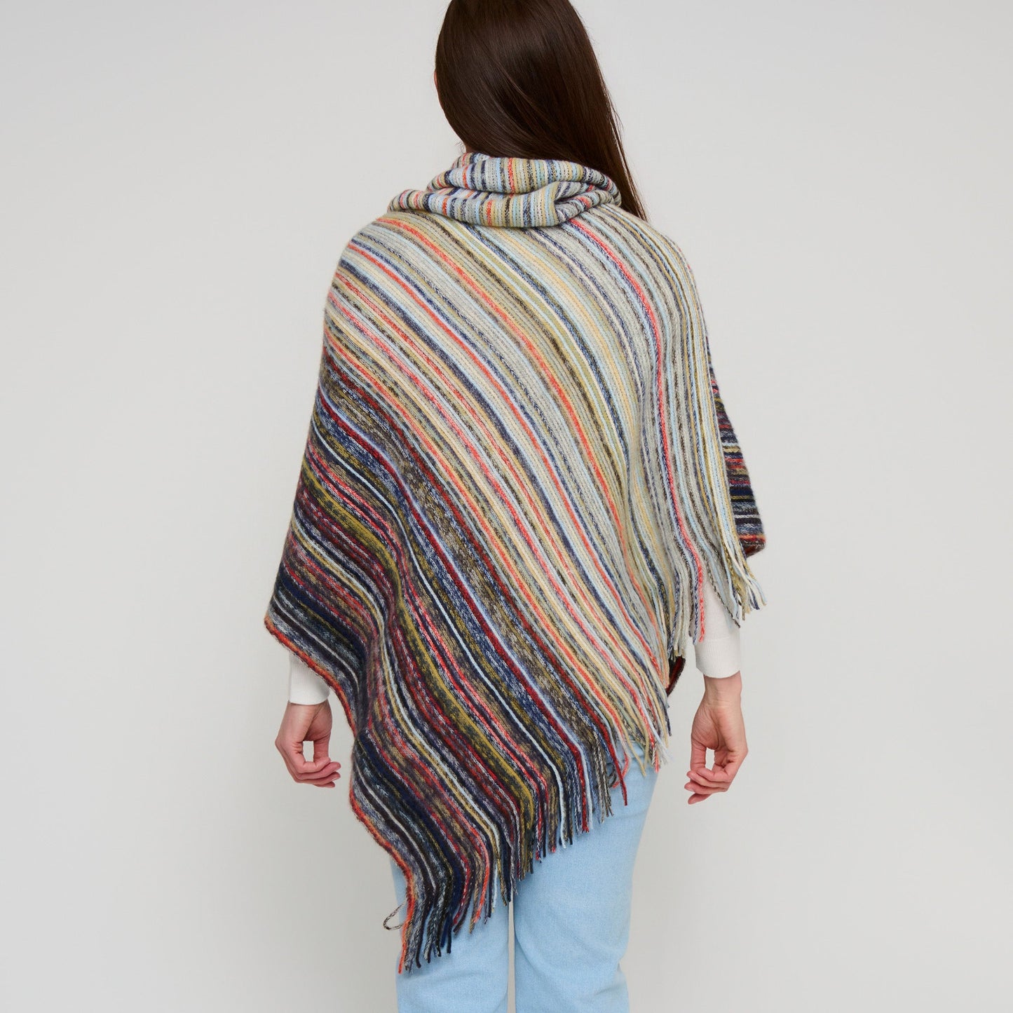 Tiya Striped Funnel Neck Poncho