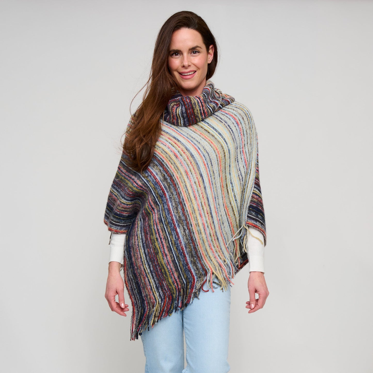 Tiya Striped Funnel Neck Poncho