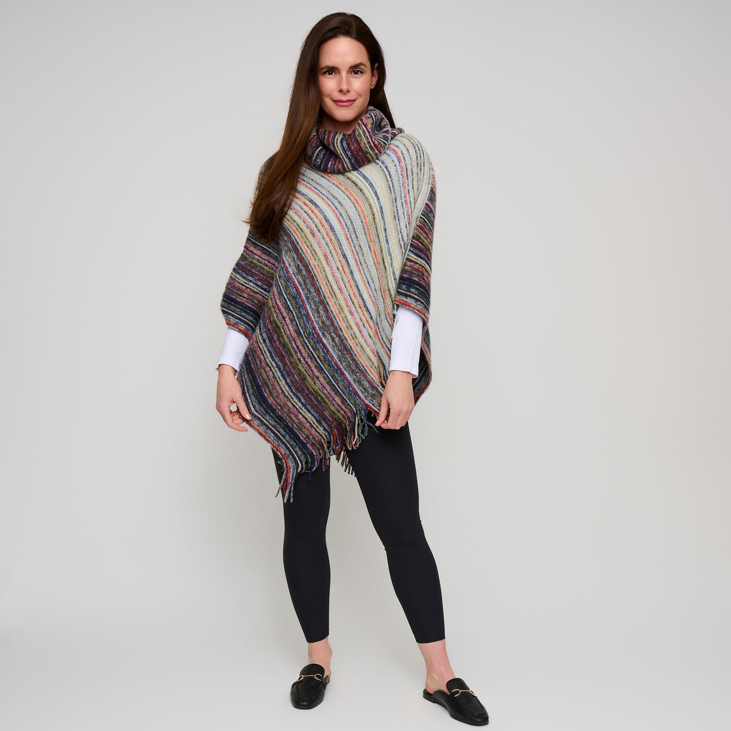 Tiya Striped Funnel Neck Poncho