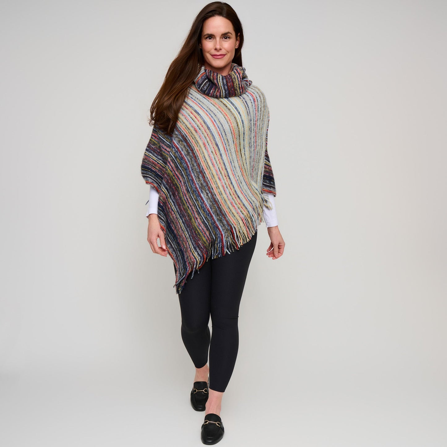 Tiya Striped Funnel Neck Poncho