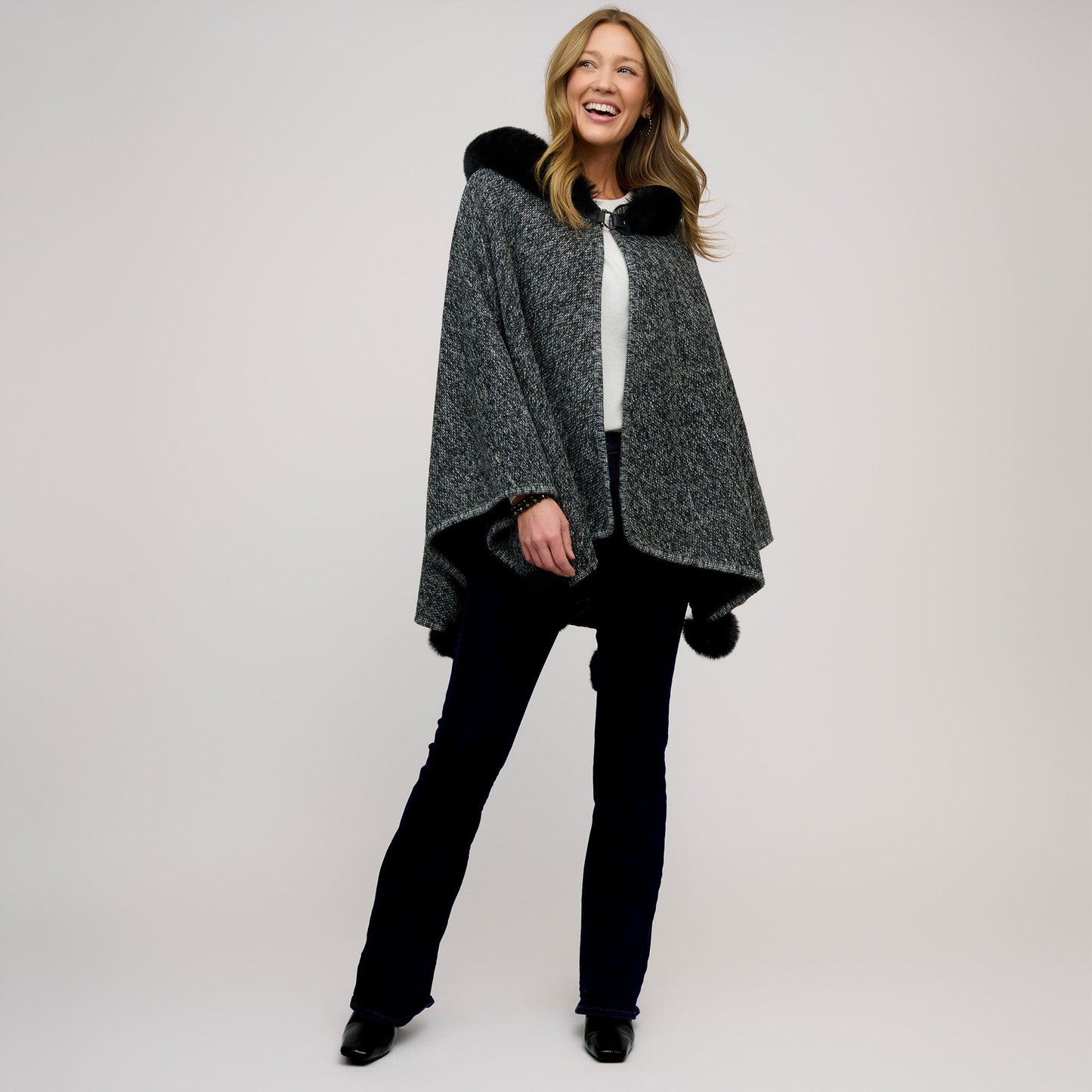 Juliette Faux Fur Lined Hooded Poncho