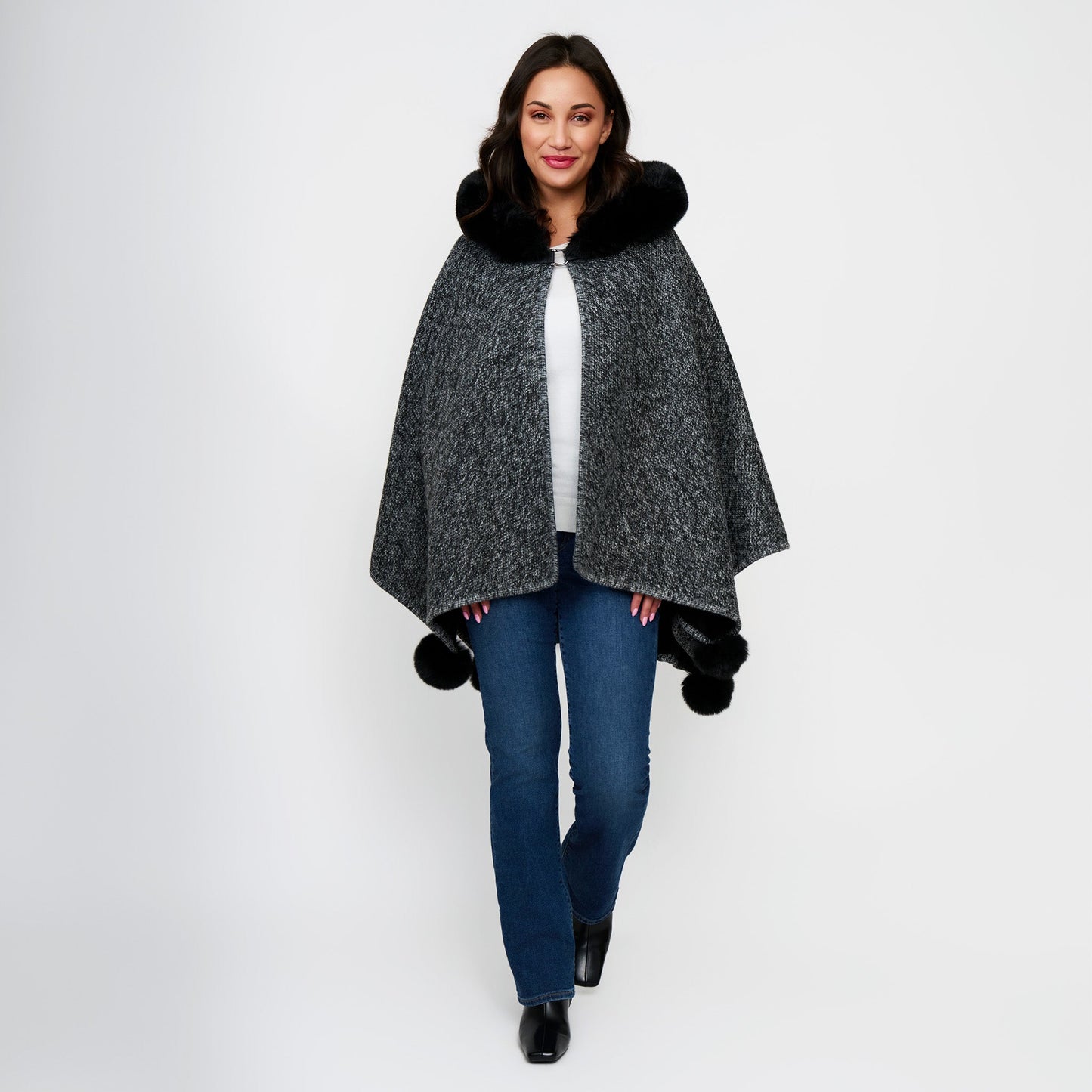 Juliette Faux Fur Lined Hooded Poncho